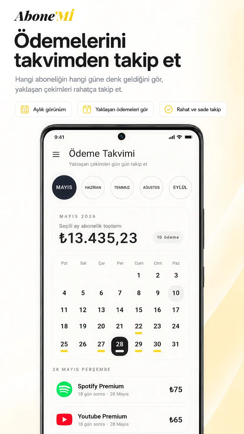Ödemeleri gün gün gösteren ödeme takvimi.